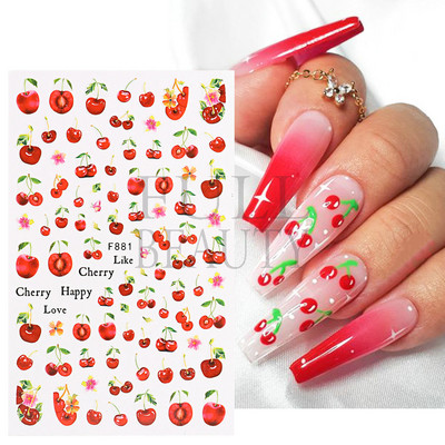 3D Gradient Purple Tulips Nail Sticker Yellow Tulip Flower Nails Supplies Fruit Watermelon Art Αυτοκόλλητα μανικιούρ Συμβουλές για μέρη F882