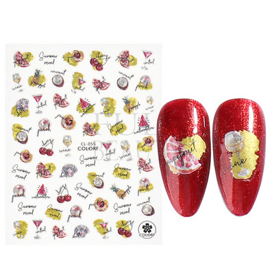 3D Gradient Purple Tulips Nail Sticker Yellow Tulip Flower Nails Supplies Fruit Watermelon Art Αυτοκόλλητα μανικιούρ Συμβουλές για μέρη F882