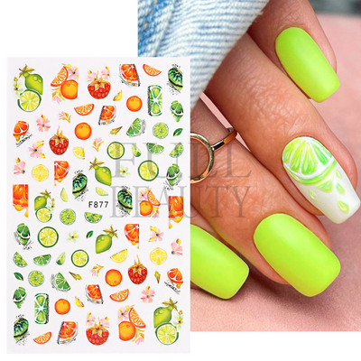 3D Gradient Purple Tulips Nail Sticker Yellow Tulip Flower Nails Supplies Fruit Watermelon Art Αυτοκόλλητα μανικιούρ Συμβουλές για μέρη F882