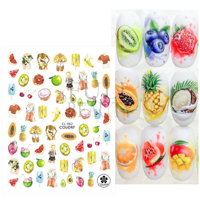 3D Gradient Purple Tulips Nail Sticker Yellow Tulip Flower Nails Supplies Fruit Watermelon Art Αυτοκόλλητα μανικιούρ Συμβουλές για μέρη F882
