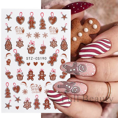 Χριστουγεννιάτικο Gingerbread Man Snowflake 3D αυτοκόλλητα νυχιών Χαριτωμένα κινούμενα σχέδια Penguin Bell Xmas Sliders Χαλκομανίες Χειμερινές διακοσμήσεις NFSTZCS190
