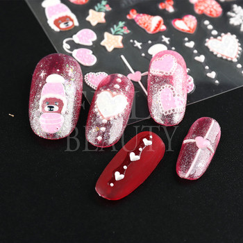 5D Relief Cute Bears Snow Nails Αυτοκόλλητα Χειμερινά γάντια Snowflake Χριστουγεννιάτικη διακόσμηση Σχέδιο μανικιούρ Αυτοκόλλητα για το νέο έτος JI-5D20