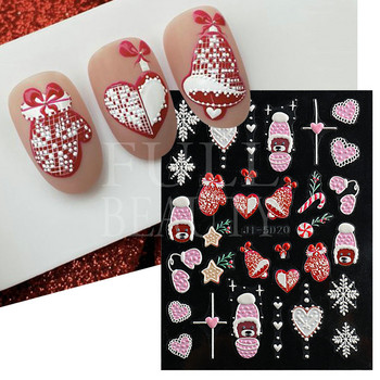 5D Relief Cute Bears Snow Nails Αυτοκόλλητα Χειμερινά γάντια Snowflake Χριστουγεννιάτικη διακόσμηση Σχέδιο μανικιούρ Αυτοκόλλητα για το νέο έτος JI-5D20