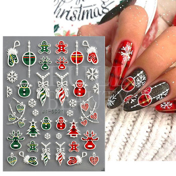 5D Relief Cute Bears Snow Nails Αυτοκόλλητα Χειμερινά γάντια Snowflake Χριστουγεννιάτικη διακόσμηση Σχέδιο μανικιούρ Αυτοκόλλητα για το νέο έτος JI-5D20