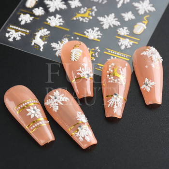 5D Relief Cute Bears Snow Nails Αυτοκόλλητα Χειμερινά γάντια Snowflake Χριστουγεννιάτικη διακόσμηση Σχέδιο μανικιούρ Αυτοκόλλητα για το νέο έτος JI-5D20