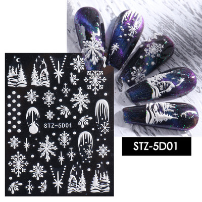 5D Relief Cute Bears Snow Nails Αυτοκόλλητα Χειμερινά γάντια Snowflake Χριστουγεννιάτικη διακόσμηση Σχέδιο μανικιούρ Αυτοκόλλητα για το νέο έτος JI-5D20