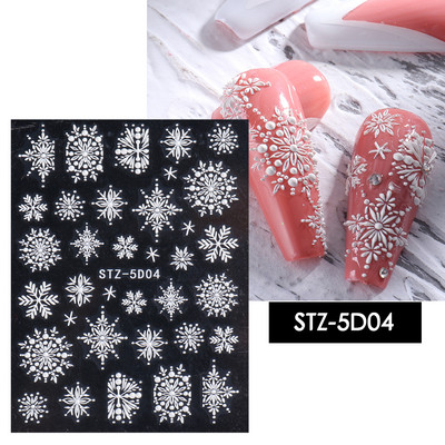 5D Relief Cute Bears Snow Nails Αυτοκόλλητα Χειμερινά γάντια Snowflake Χριστουγεννιάτικη διακόσμηση Σχέδιο μανικιούρ Αυτοκόλλητα για το νέο έτος JI-5D20
