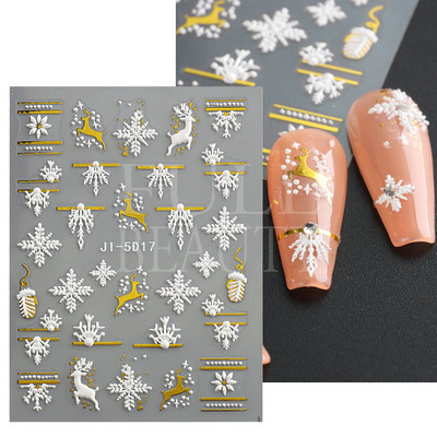5D Relief Cute Bears Snow Nails Αυτοκόλλητα Χειμερινά γάντια Snowflake Χριστουγεννιάτικη διακόσμηση Σχέδιο μανικιούρ Αυτοκόλλητα για το νέο έτος JI-5D20
