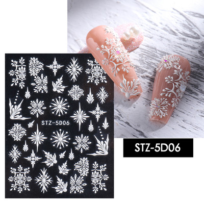 5D Relief Cute Bears Snow Nails Αυτοκόλλητα Χειμερινά γάντια Snowflake Χριστουγεννιάτικη διακόσμηση Σχέδιο μανικιούρ Αυτοκόλλητα για το νέο έτος JI-5D20