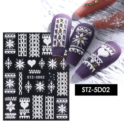 5D Relief Cute Bears Snow Nails Αυτοκόλλητα Χειμερινά γάντια Snowflake Χριστουγεννιάτικη διακόσμηση Σχέδιο μανικιούρ Αυτοκόλλητα για το νέο έτος JI-5D20