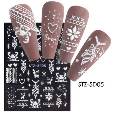 5D Relief Cute Bears Snow Nails Αυτοκόλλητα Χειμερινά γάντια Snowflake Χριστουγεννιάτικη διακόσμηση Σχέδιο μανικιούρ Αυτοκόλλητα για το νέο έτος JI-5D20