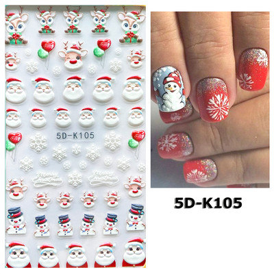 5D Relief Cute Bears Snow Nails Αυτοκόλλητα Χειμερινά γάντια Snowflake Χριστουγεννιάτικη διακόσμηση Σχέδιο μανικιούρ Αυτοκόλλητα για το νέο έτος JI-5D20