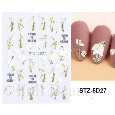 5D Relief Cute Bears Snow Nails Αυτοκόλλητα Χειμερινά γάντια Snowflake Χριστουγεννιάτικη διακόσμηση Σχέδιο μανικιούρ Αυτοκόλλητα για το νέο έτος JI-5D20