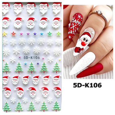 5D Relief Cute Bears Snow Nails Αυτοκόλλητα Χειμερινά γάντια Snowflake Χριστουγεννιάτικη διακόσμηση Σχέδιο μανικιούρ Αυτοκόλλητα για το νέο έτος JI-5D20