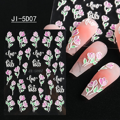 5D Relief Cute Bears Snow Nails Αυτοκόλλητα Χειμερινά γάντια Snowflake Χριστουγεννιάτικη διακόσμηση Σχέδιο μανικιούρ Αυτοκόλλητα για το νέο έτος JI-5D20