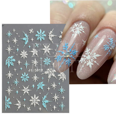 5D Relief Cute Bears Snow Nails Αυτοκόλλητα Χειμερινά γάντια Snowflake Χριστουγεννιάτικη διακόσμηση Σχέδιο μανικιούρ Αυτοκόλλητα για το νέο έτος JI-5D20