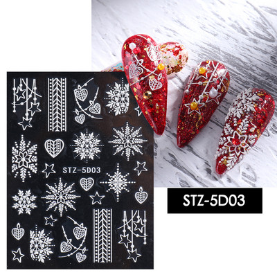 5D Relief Cute Bears Snow Nails Αυτοκόλλητα Χειμερινά γάντια Snowflake Χριστουγεννιάτικη διακόσμηση Σχέδιο μανικιούρ Αυτοκόλλητα για το νέο έτος JI-5D20