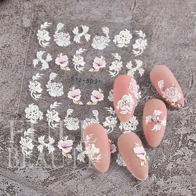 5D Relief Cute Bears Snow Nails Αυτοκόλλητα Χειμερινά γάντια Snowflake Χριστουγεννιάτικη διακόσμηση Σχέδιο μανικιούρ Αυτοκόλλητα για το νέο έτος JI-5D20