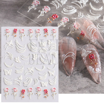 5D Relief Cute Bears Snow Nails Αυτοκόλλητα Χειμερινά γάντια Snowflake Χριστουγεννιάτικη διακόσμηση Σχέδιο μανικιούρ Αυτοκόλλητα για το νέο έτος JI-5D20