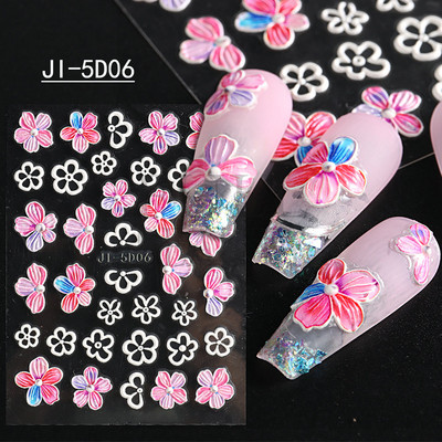 5D Relief Cute Bears Snow Nails Αυτοκόλλητα Χειμερινά γάντια Snowflake Χριστουγεννιάτικη διακόσμηση Σχέδιο μανικιούρ Αυτοκόλλητα για το νέο έτος JI-5D20