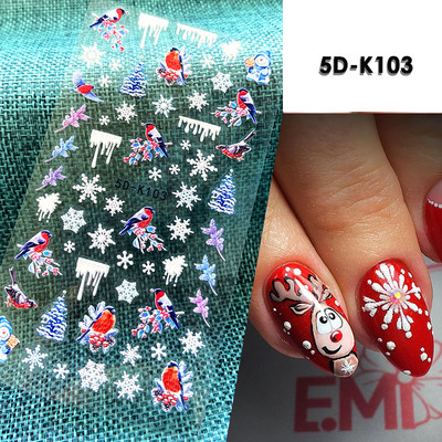 5D Relief Cute Bears Snow Nails Αυτοκόλλητα Χειμερινά γάντια Snowflake Χριστουγεννιάτικη διακόσμηση Σχέδιο μανικιούρ Αυτοκόλλητα για το νέο έτος JI-5D20