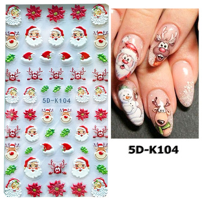 5D Relief Cute Bears Snow Nails Αυτοκόλλητα Χειμερινά γάντια Snowflake Χριστουγεννιάτικη διακόσμηση Σχέδιο μανικιούρ Αυτοκόλλητα για το νέο έτος JI-5D20