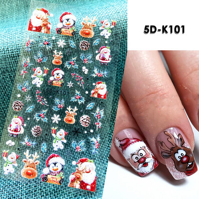 5D Relief Cute Bears Snow Nails Αυτοκόλλητα Χειμερινά γάντια Snowflake Χριστουγεννιάτικη διακόσμηση Σχέδιο μανικιούρ Αυτοκόλλητα για το νέο έτος JI-5D20