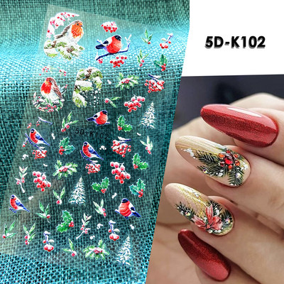 5D Relief Cute Bears Snow Nails Αυτοκόλλητα Χειμερινά γάντια Snowflake Χριστουγεννιάτικη διακόσμηση Σχέδιο μανικιούρ Αυτοκόλλητα για το νέο έτος JI-5D20
