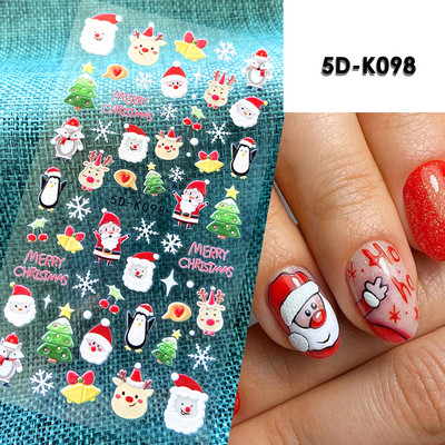 5D Relief Cute Bears Snow Nails Αυτοκόλλητα Χειμερινά γάντια Snowflake Χριστουγεννιάτικη διακόσμηση Σχέδιο μανικιούρ Αυτοκόλλητα για το νέο έτος JI-5D20
