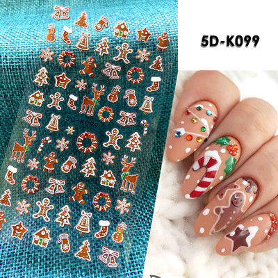 5D Relief Cute Bears Snow Nails Αυτοκόλλητα Χειμερινά γάντια Snowflake Χριστουγεννιάτικη διακόσμηση Σχέδιο μανικιούρ Αυτοκόλλητα για το νέο έτος JI-5D20