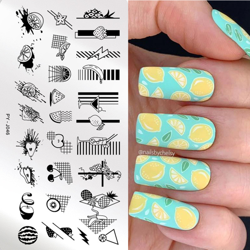 PICT YOU Lemon Fruits Nail Stamping Plates Lines Animal Geometry theme Flower Template Mold Nail Art Stencil