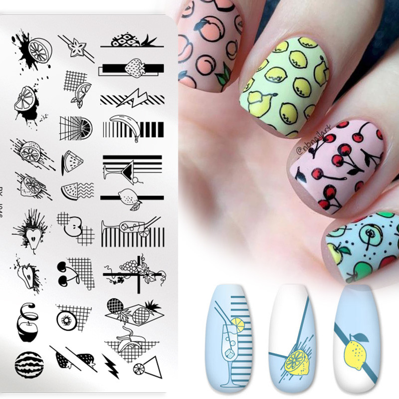 PICT YOU Lemon Fruits Nail Stamping Plates Lines Animal Geometry theme Flower Template Mold Nail Art Stencil