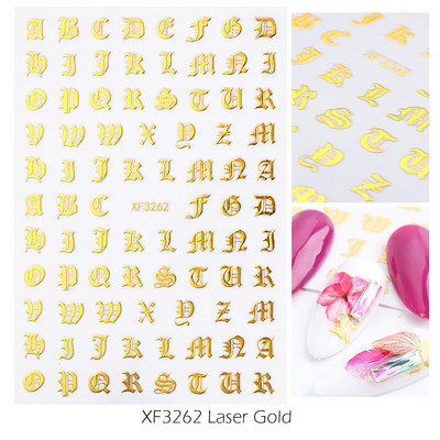3D Nail Art Kleebised Gooti kiri Must Kuld Lahe Disain Alfabeet Liim Liugur Küünte kiri Maniküür Dekoratsioon CHXF3262