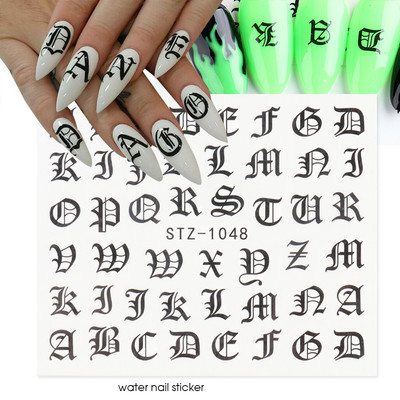 3D Nail Art Kleebised Gooti kiri Must Kuld Lahe Disain Alfabeet Liim Liugur Küünte kiri Maniküür Dekoratsioon CHXF3262