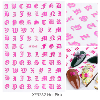 3D Nail Art Kleebised Gooti kiri Must Kuld Lahe Disain Alfabeet Liim Liugur Küünte kiri Maniküür Dekoratsioon CHXF3262