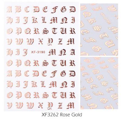 3D Nail Art Kleebised Gooti kiri Must Kuld Lahe Disain Alfabeet Liim Liugur Küünte kiri Maniküür Dekoratsioon CHXF3262