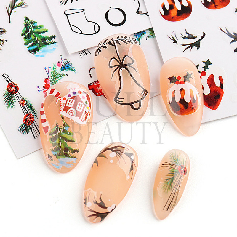 Χριστουγεννιάτικα αυτοκόλλητα νυχιών Χριστουγεννιάτικα μπισκότα μελόψωμο Holly Leaves Sliders Χειμώνας με χιονισμένο Πρωτοχρονιά Santa Candy Decals Μανικιούρ LS-J15
