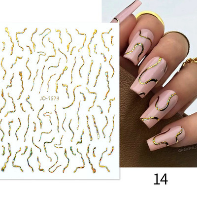 Αυτοκόλλητο 3D Abstract Line Nail Art Ροζ χρυσό λωρίδες γκράφιτι γεωμετρία γαλλικό για μανικιούρ Μπρονζέ συρόμενο χαρτί διακόσμηση