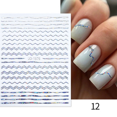 Αυτοκόλλητο 3D Abstract Line Nail Art Ροζ χρυσό λωρίδες γκράφιτι γεωμετρία γαλλικό για μανικιούρ Μπρονζέ συρόμενο χαρτί διακόσμηση