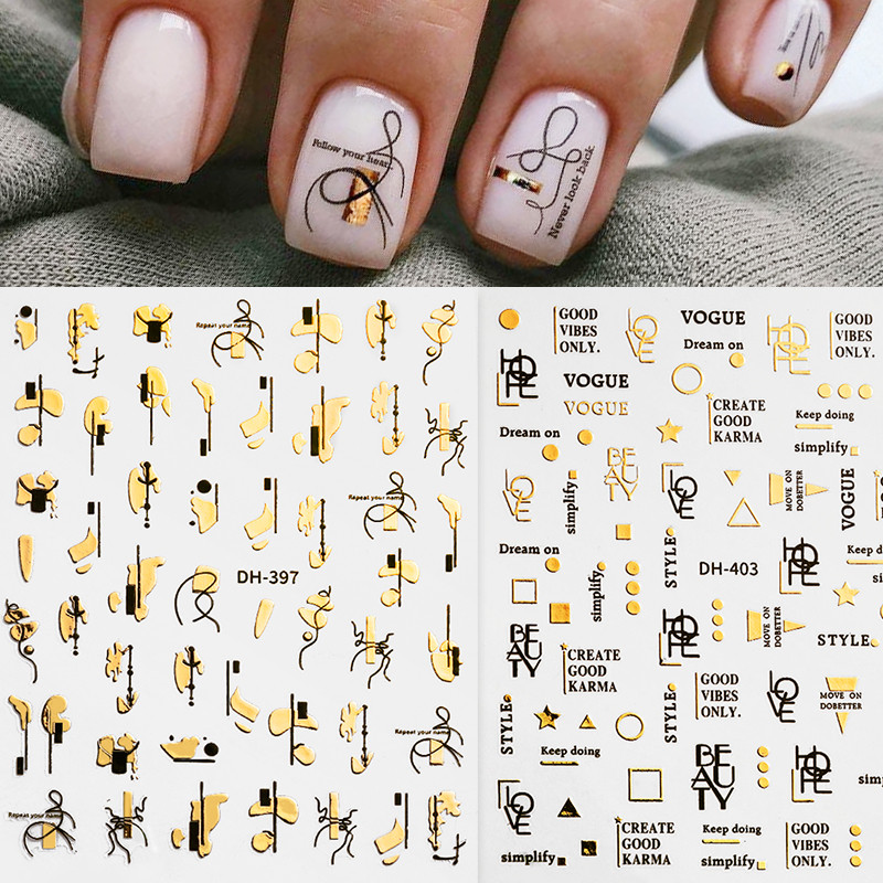 Αυτοκόλλητο 3D Abstract Line Nail Art Ροζ χρυσό λωρίδες γκράφιτι γεωμετρία γαλλικό για μανικιούρ Μπρονζέ συρόμενο χαρτί διακόσμηση
