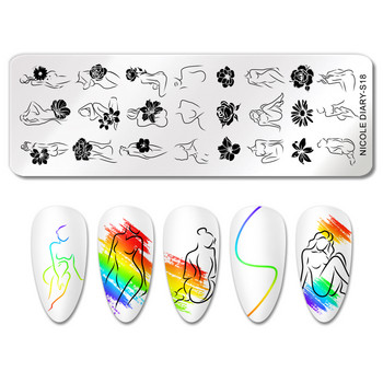 NICOLE DIARY Fire Flower Nail Stamping Plates Sexy Girl Love Heart Printing Stencil Manicuring Art Stamp Templates Инструмент за ноктопластика