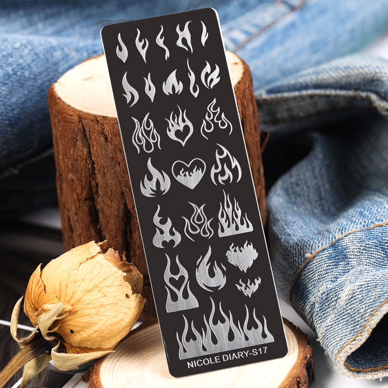 NICOLE DIARY Fire Flower Πλάκες σφράγισης νυχιών Σέξι κορίτσι Love Heart με στένσιλ Πρότυπα σφραγίδας τέχνης μανικιούρ Εργαλείο τέχνης νυχιών