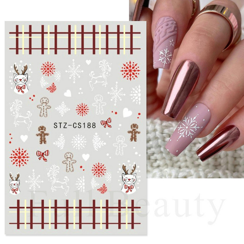 Χριστουγεννιάτικα αυτοκόλλητα νυχιών Νιφάδα χιονιού μπισκότο Άνδρας πολική αρκούδα Χαριτωμένα συρόμενα κινούμενα σχέδια Χειμερινή διακόσμηση Πρωτοχρονιά για μανικιούρ CHSTZCS190