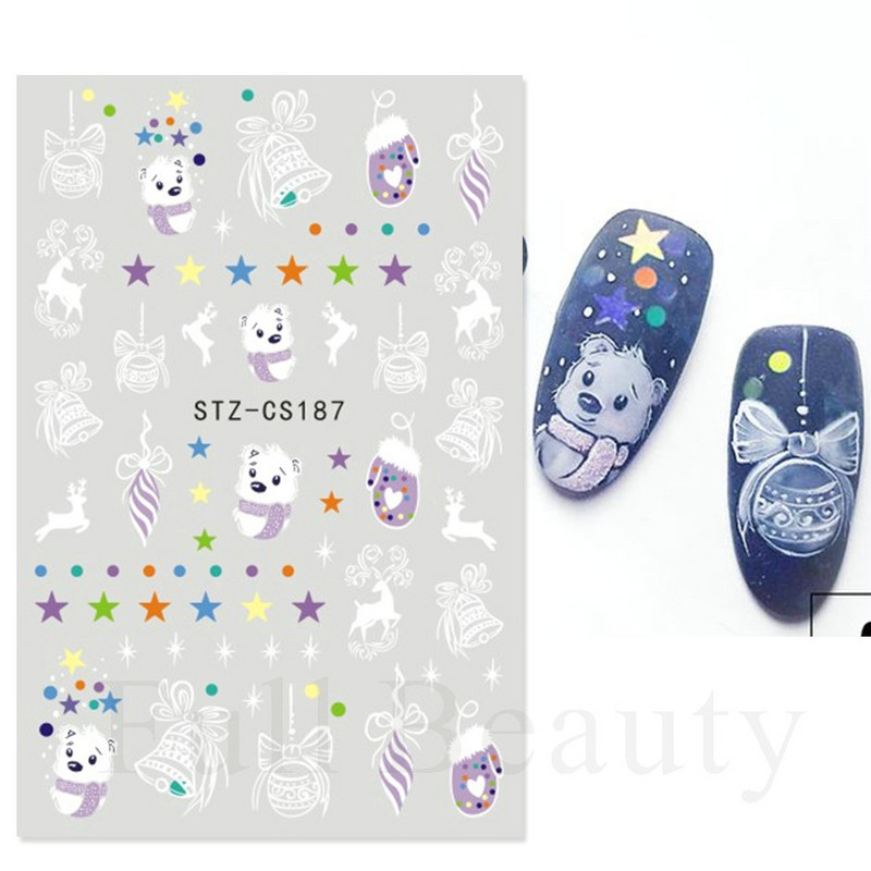 Χριστουγεννιάτικα αυτοκόλλητα νυχιών Νιφάδα χιονιού μπισκότο Άνδρας πολική αρκούδα Χαριτωμένα συρόμενα κινούμενα σχέδια Χειμερινή διακόσμηση Πρωτοχρονιά για μανικιούρ CHSTZCS190