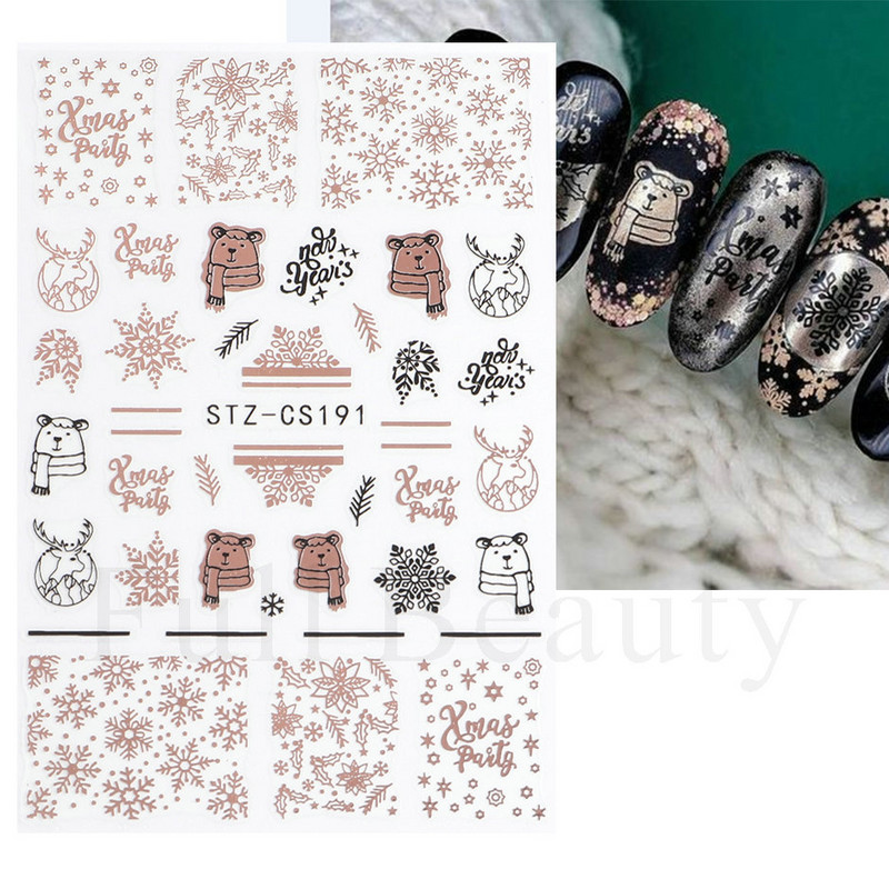 Χριστουγεννιάτικα αυτοκόλλητα νυχιών Νιφάδα χιονιού μπισκότο Άνδρας πολική αρκούδα Χαριτωμένα συρόμενα κινούμενα σχέδια Χειμερινή διακόσμηση Πρωτοχρονιά για μανικιούρ CHSTZCS190