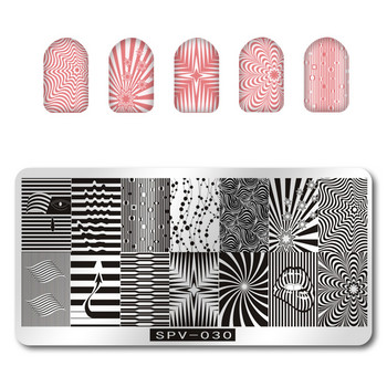 Карирани плочи за щамповане на нокти Карирана карирана ноктопластика Stamper Seal Squeeze Plate Шаблон за шаблон за печат на нокти Консумативи за стилисти