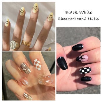 1 φύλλο Μαύρα άσπρα αυτοκόλλητα Star 3D Nail Art Sliders Moon Fire Smiling Checkerboard Εικόνα Αυτοκόλλητο μεμβράνη διακοσμητικά JISTZ-CS076