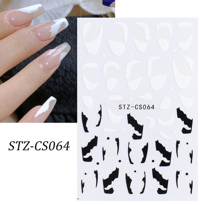 1 φύλλο Μαύρα άσπρα αυτοκόλλητα Star 3D Nail Art Sliders Moon Fire Smiling Checkerboard Εικόνα Αυτοκόλλητο μεμβράνη διακοσμητικά JISTZ-CS076