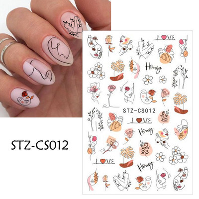 1 φύλλο Μαύρα άσπρα αυτοκόλλητα Star 3D Nail Art Sliders Moon Fire Smiling Checkerboard Εικόνα Αυτοκόλλητο μεμβράνη διακοσμητικά JISTZ-CS076