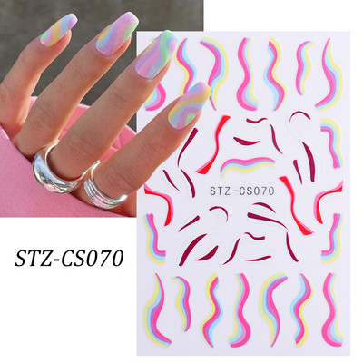 1 φύλλο Μαύρα άσπρα αυτοκόλλητα Star 3D Nail Art Sliders Moon Fire Smiling Checkerboard Εικόνα Αυτοκόλλητο μεμβράνη διακοσμητικά JISTZ-CS076
